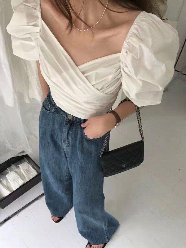 [if shop] Korean style textured bubble sleeve pullover shirt 01165# CLS