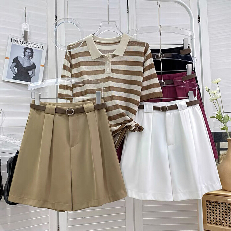 [Gangan] Korean pure color five point temperament casual shorts (with belt) 1299# Cl