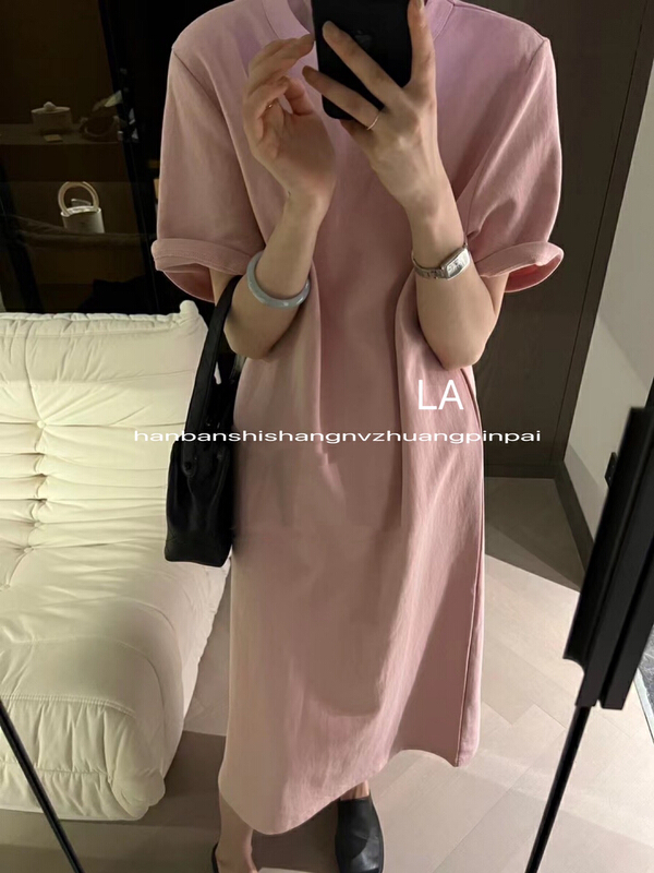 [laqssy] Korean loose and thin backless chain design short sleeved dress 2816# zyh