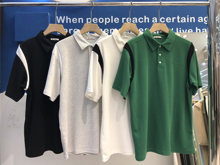 New in early summer! [h-1987] Korean version simple color matching polo shirt 22806# ZZL