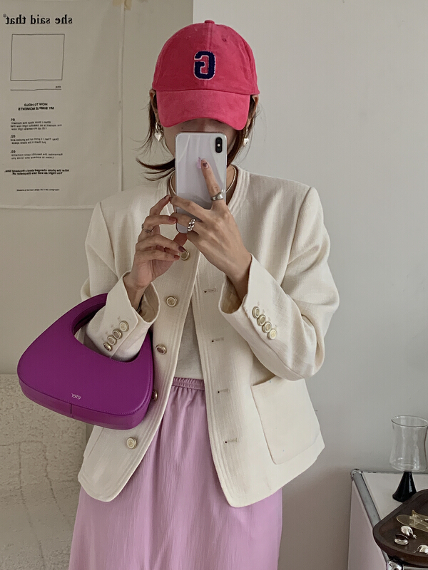 goods in stock! [on line] celebrity temperament Versatile Single breasted loose round neck high sense short coat 6023# lwy