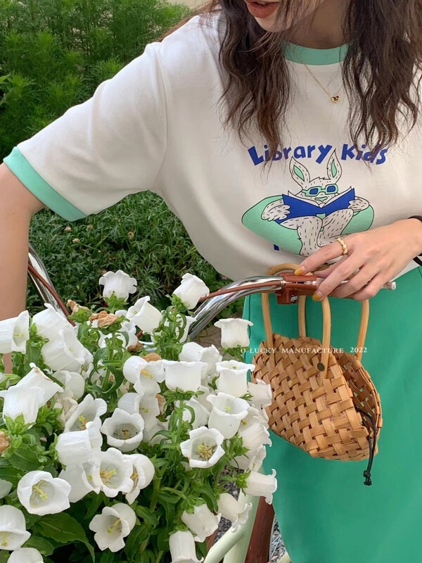 [o.lucky] Korean loose cartoon color matching collar short sleeve T-shirt 5253# HBx