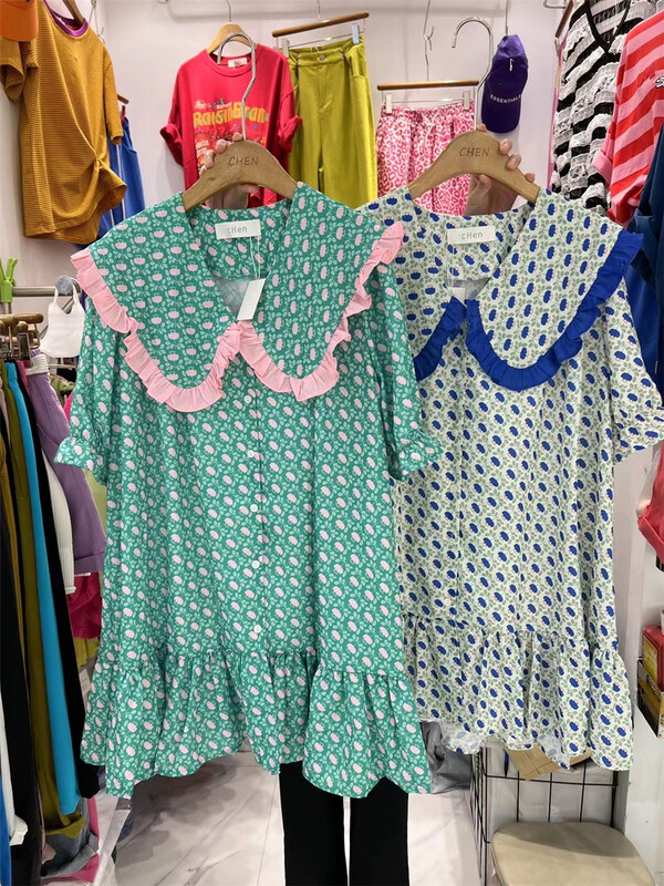 [Chen] Korean print loose large lapel button dress ys1-6717# cqw