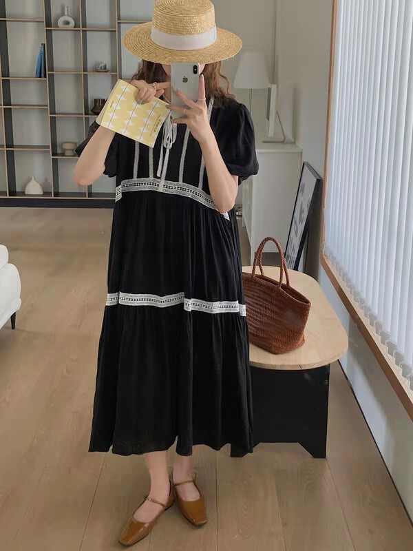 goods in stock! New year in early spring! [Mimosa] Korean bandage loose contrast dress 1169# hjy