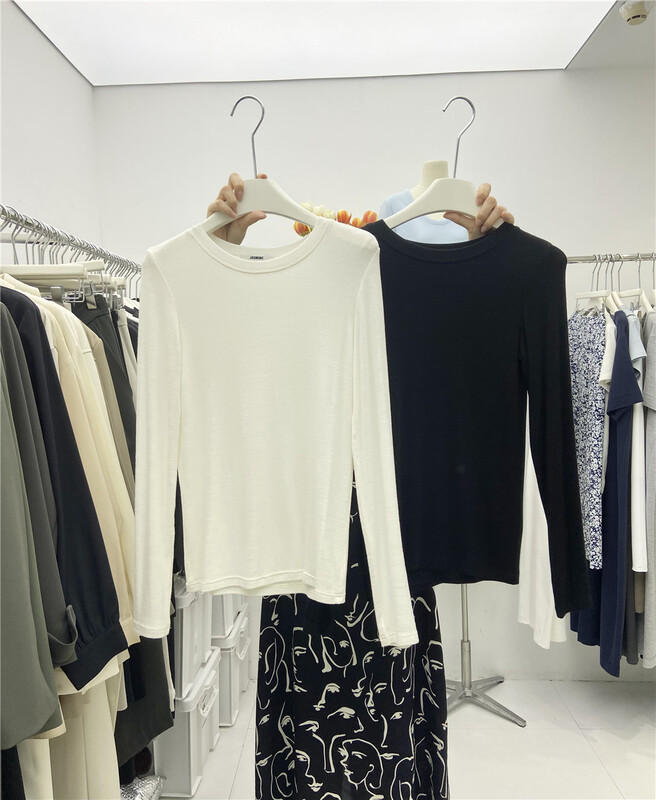 [Jasmine] simple solid color comfortable Pullover long sleeve T-shirt 3731# CLS