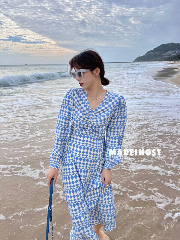 New year in early spring! [OSHA madeinost] high-grade Lingge waist folding dress 86131# ll