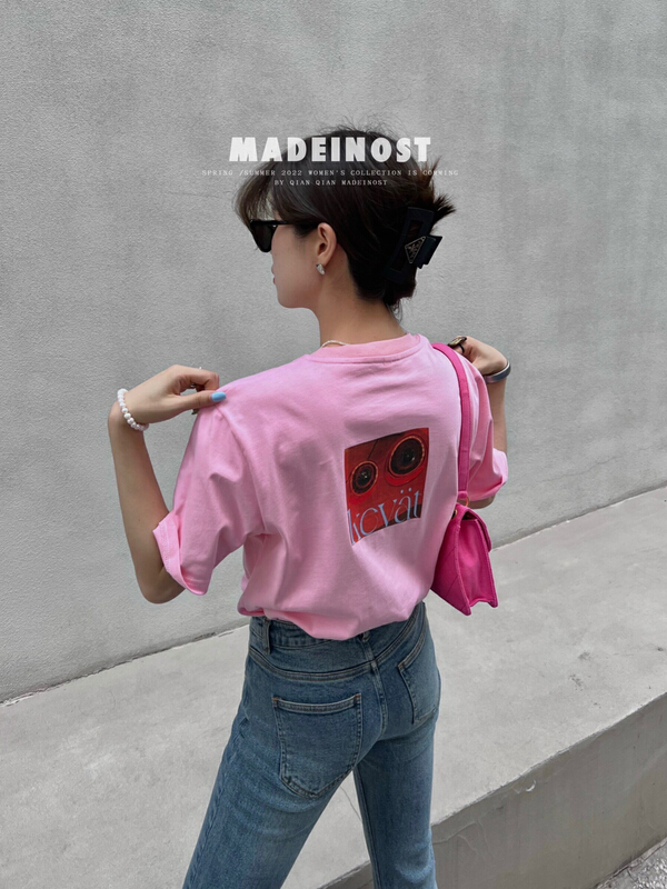 New in early summer! [OSHA madeinost] advanced design letter short sleeve T-shirt 86195# ll