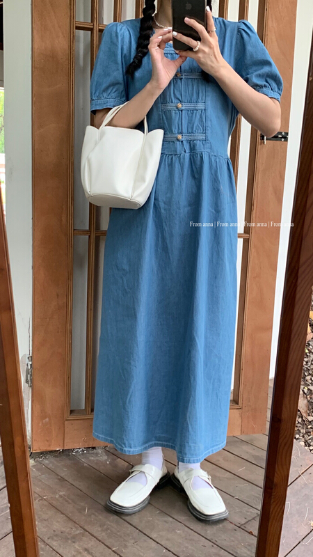【FROM ANNA】圓領寬鬆復古連衣裙  6180#  LSW