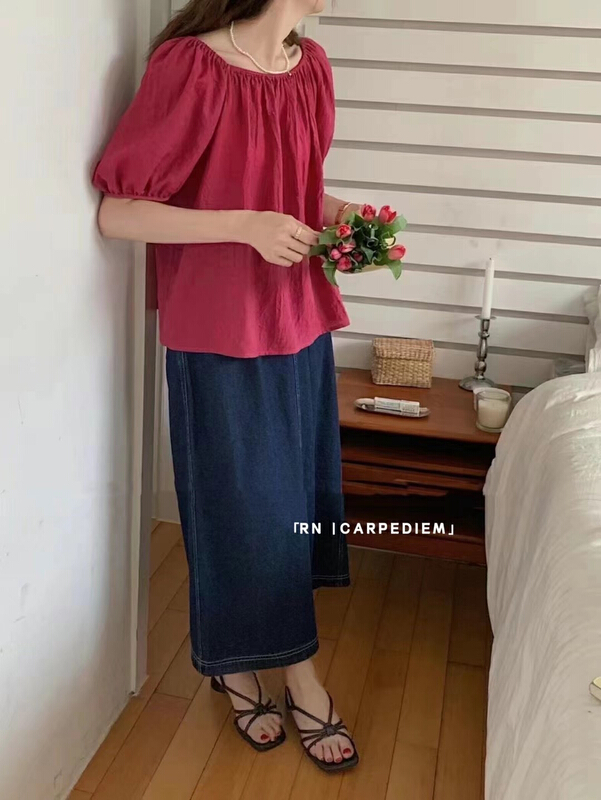 [R n] Korean version loose and thin, versatile, age reducing and sweet temperament small shirt 80835# ll