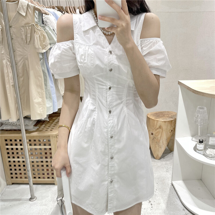 New in early summer! [NC edition] Korean off shoulder design breasted dress q9229# zxx