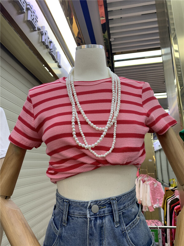 goods in stock! New in early summer! [Yan Zhen] casual simple stripe short sleeve T-shirt 1336# PCZ