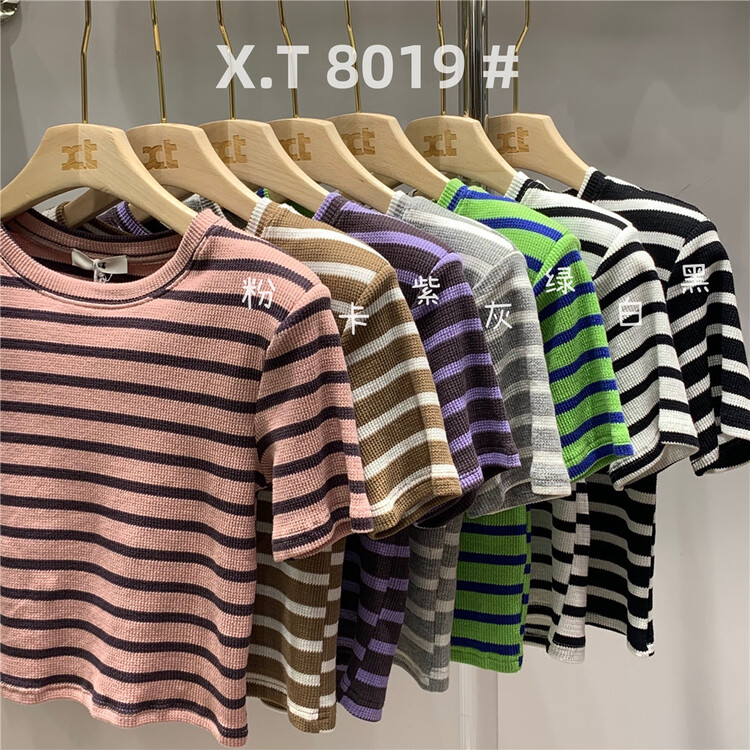 New year in early spring! [XT] stripe comfortable Korean Short Sleeve T-shirt 8019# ll