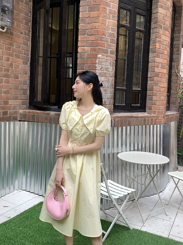 Spot! New in early summer! "V" Korean bubble sleeve waist ins dress 5229# L