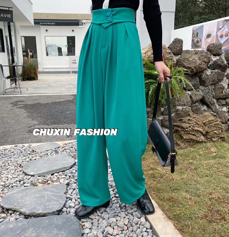 New year in early spring! [c.x initial heart] vertical high waist casual straight pants k776# WTT