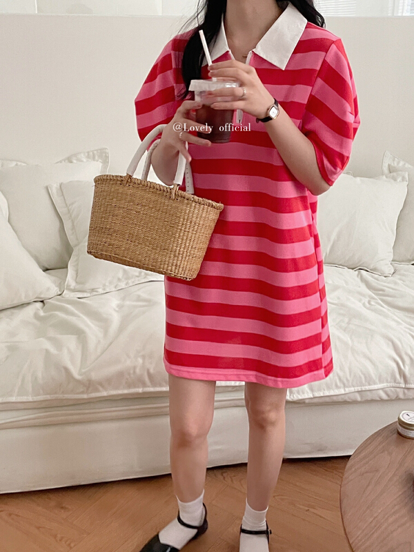 [love] bubble sleeve thin stripe dress z1119# HBx