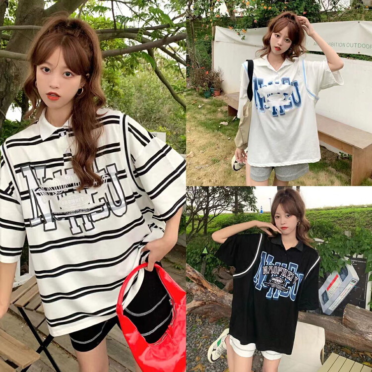 [ycnana] letter print loose Casual Short Sleeve T-shirt 98098# LSW