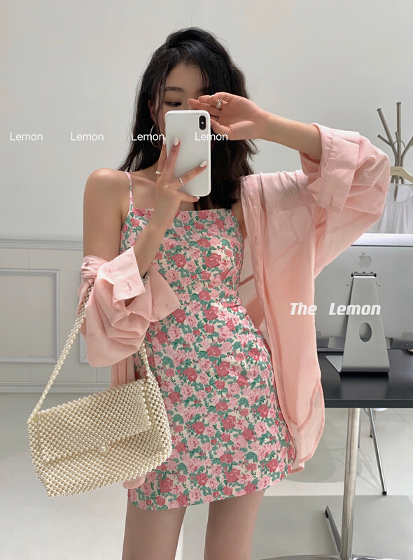 New in early summer! [lemon green tea] fashion suspender slim dress 2117# hjy