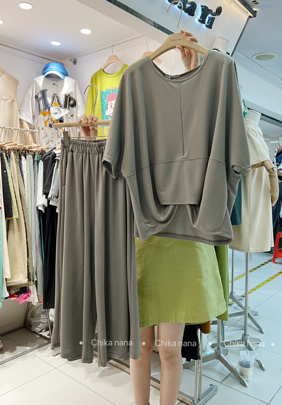 [Yi Jia Yi] solid color casual loose top + versatile casual pants two piece suit 2217# cqw