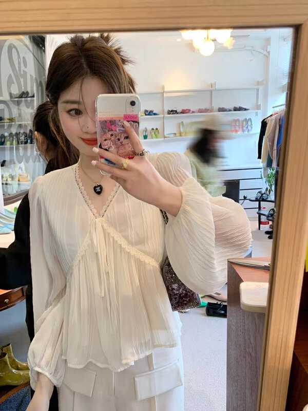 [L.L studio] Korean V-neck temperament shirt 7494# PCZ