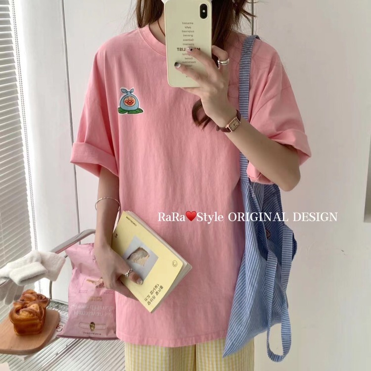 [rara] small fresh print loose Casual Short Sleeve T-shirt 8768# LSL