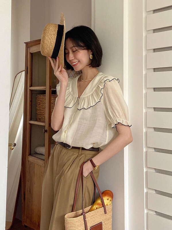 [secondtime] lotus leaf collar single breasted fashion shirt 5209# XJ