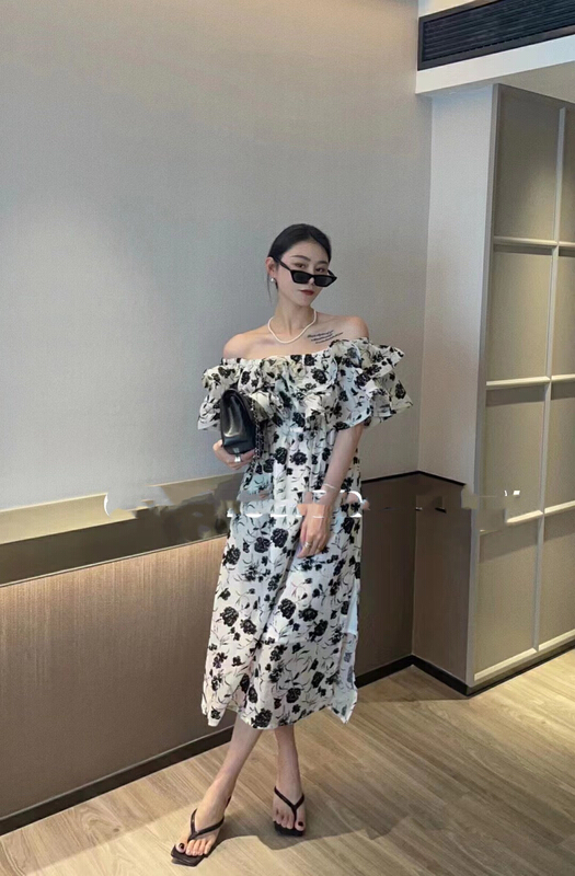 [mi ni] elegant floral one shoulder dress 2969# PCZ
