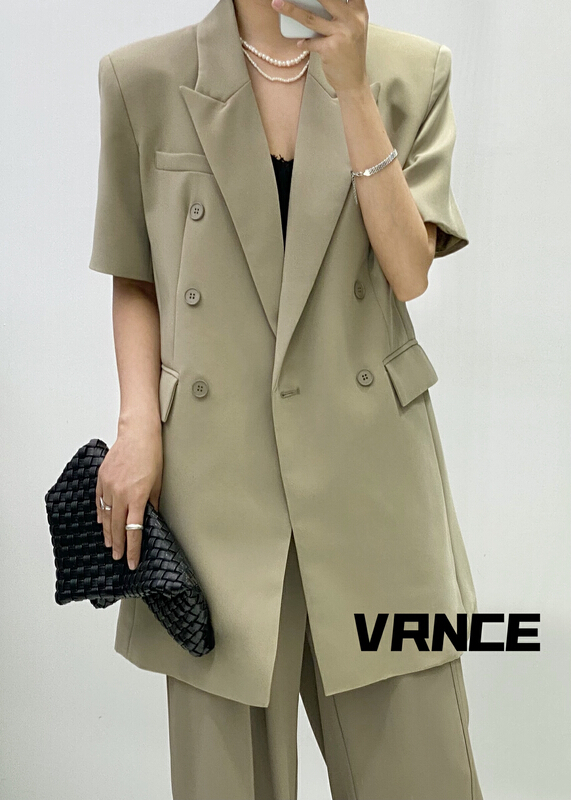 [Vince] senior brand minimalist double breasted short sleeved suit 1873-1# XYJ