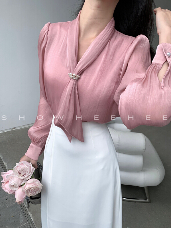 New year in early spring! [Xiu Xixi] Korean version of lady Tiansi elegant shirt (with pearl chain) 7983# zxx