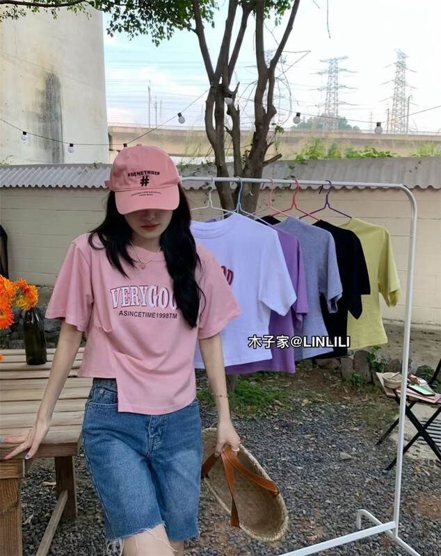 [muzijia] simple letters short sleeved T-shirt 66956# XYY