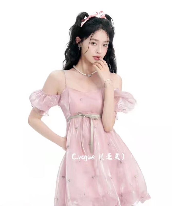 [c.vogue] French minority sling one shoulder puffy dress 8870# PCZ