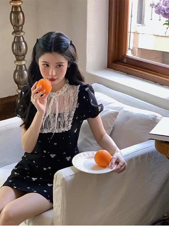 【KIKI STUDIO】法式復古小個子碎花修身顯瘦連衣裙  5900#  HJY