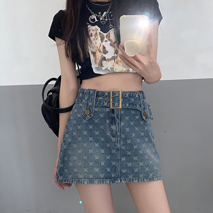 New year in early spring! [four seasons] jacquard denim bag hip skirt (with belt) 864# LSL
