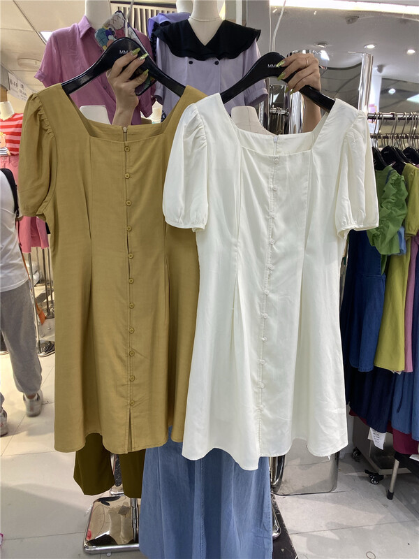 [mm. C] Korean bubble sleeve square neck thin dress 25952# lwy