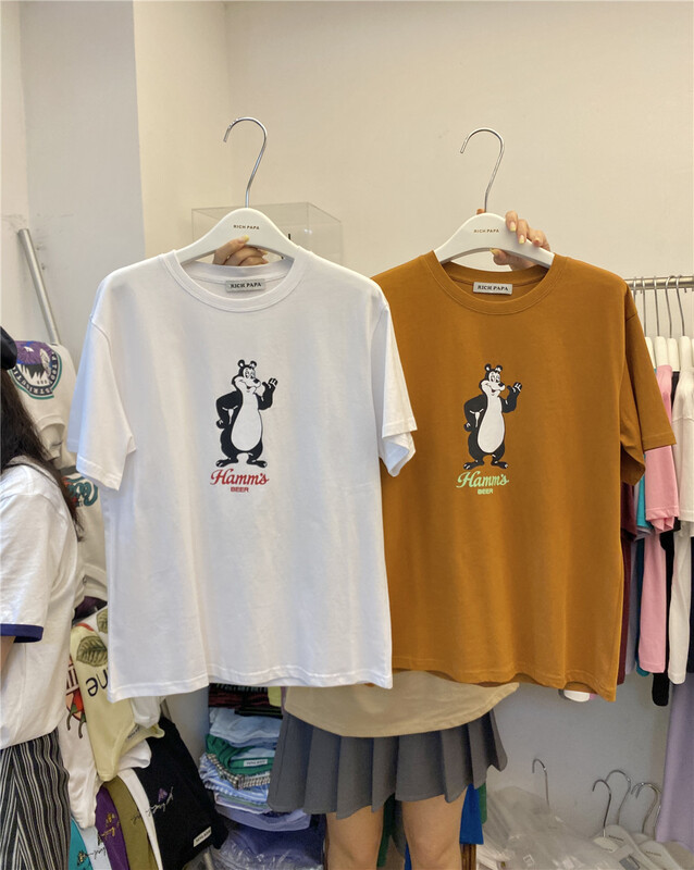 [rich Papa] Korean round neck print short sleeve T-shirt t286# zxx
