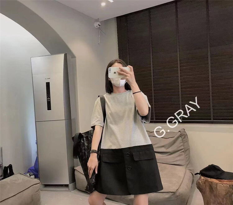 [Xiaodong home] Korean color blocking and crimping dress 30121# L