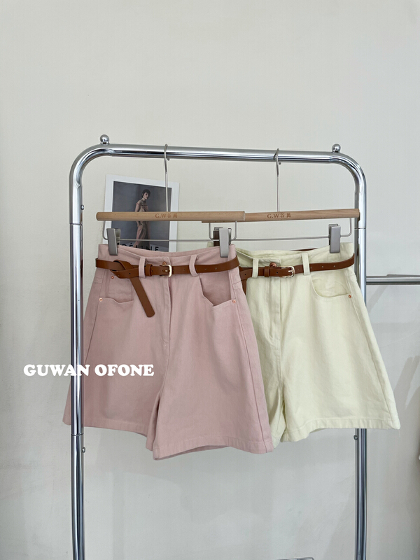 [Gu Wan] Korean casual loose denim shorts (with belt) 5568# zxx
