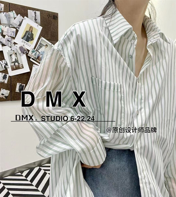 [DMX] fashion stripe basic versatile shirt a2055# L