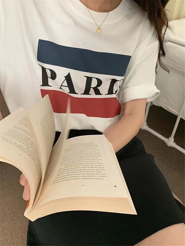 New in early summer! [malt] letter print loose short sleeve T-shirt 3056# XYJ