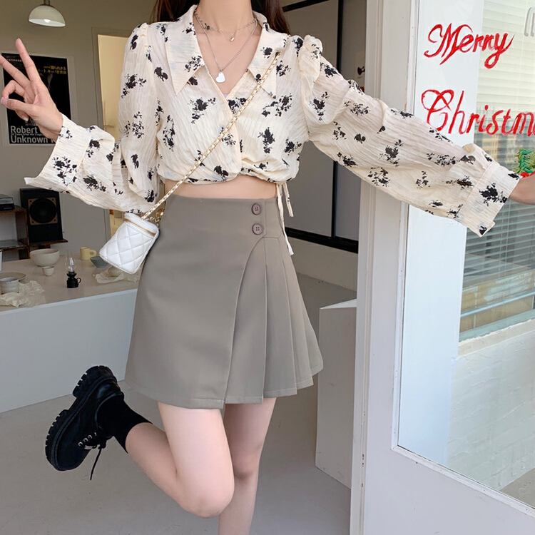 goods in stock! New year in early spring! [timely rain] double button pleated high waist thin A-line skirt 5420# jhy