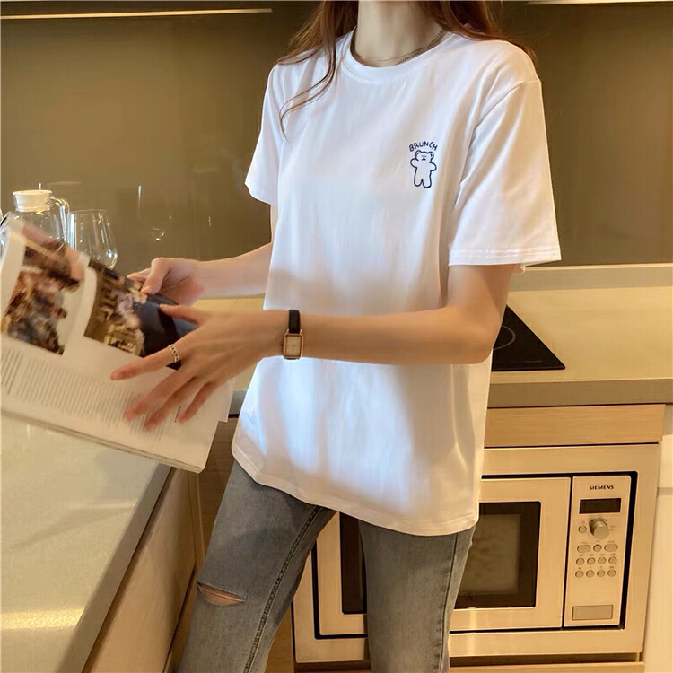 [Ziyi family] Korean bear round neck short sleeve T-shirt 0072# WTT