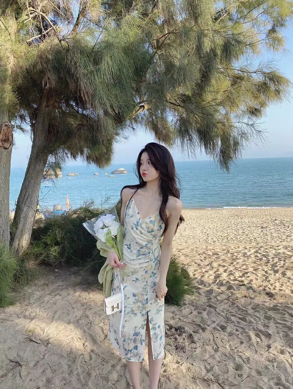 goods in stock! New in early summer! [are studio] French print suspender slit dress 9978# WPL