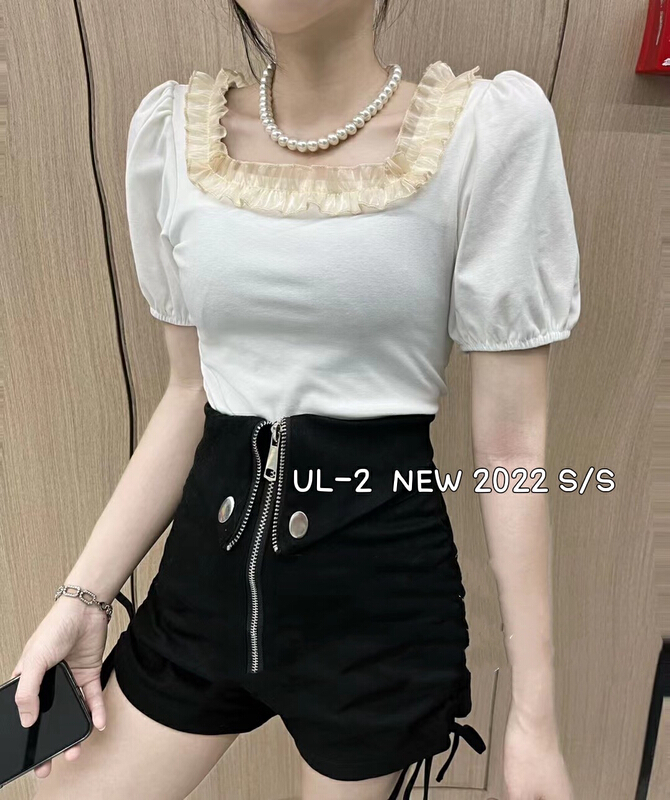 [ul-2] temperament square collar stitched mesh collar shirt 6146# JJ
