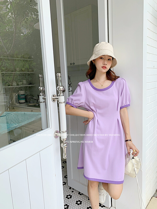 [teem ing] ins contrast color loose and thin dress 22t185# hjy