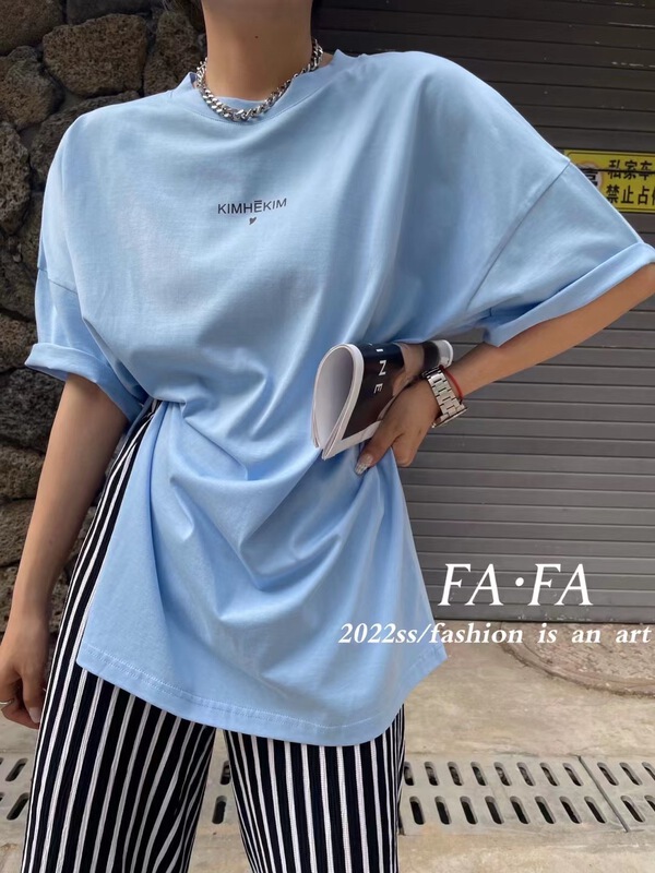 [Fafa] slit letter versatile short sleeve T-shirt 16893# zxl