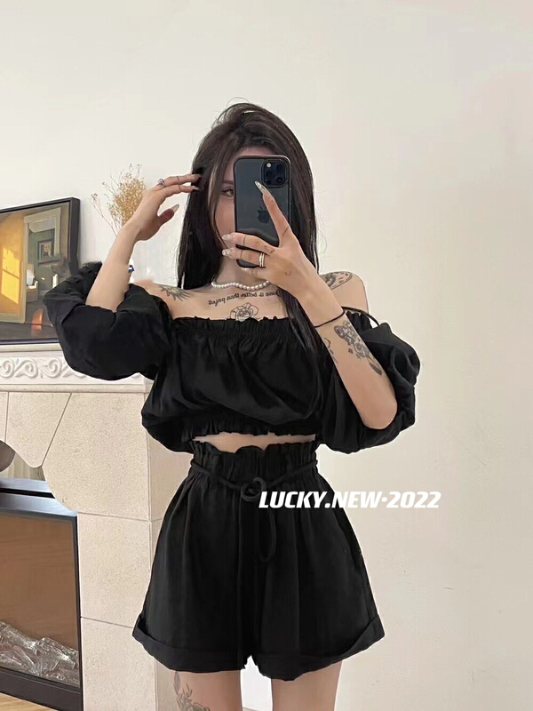 [lucky] one neck versatile Top + slim loose shorts suit (only suit) 8823-1# zxx