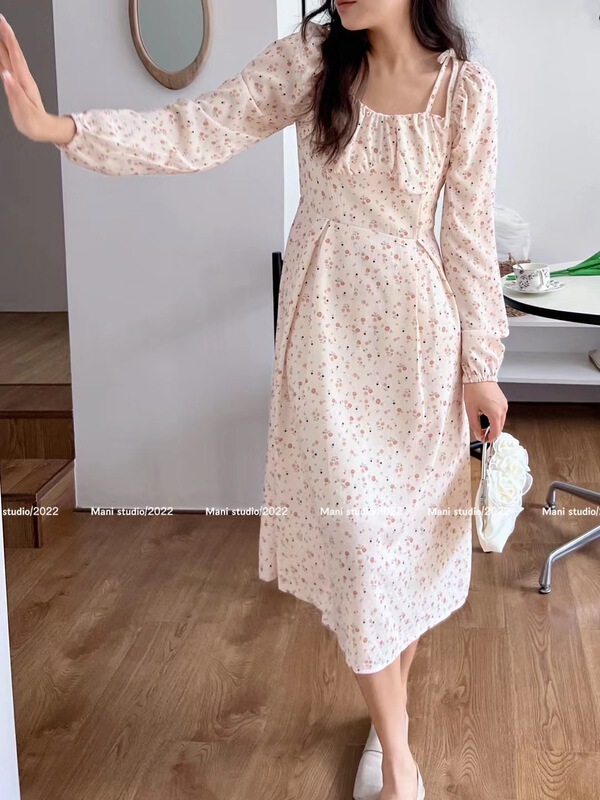 New year in early spring! [Mina] square neck floral lace up dress 6817# HBx