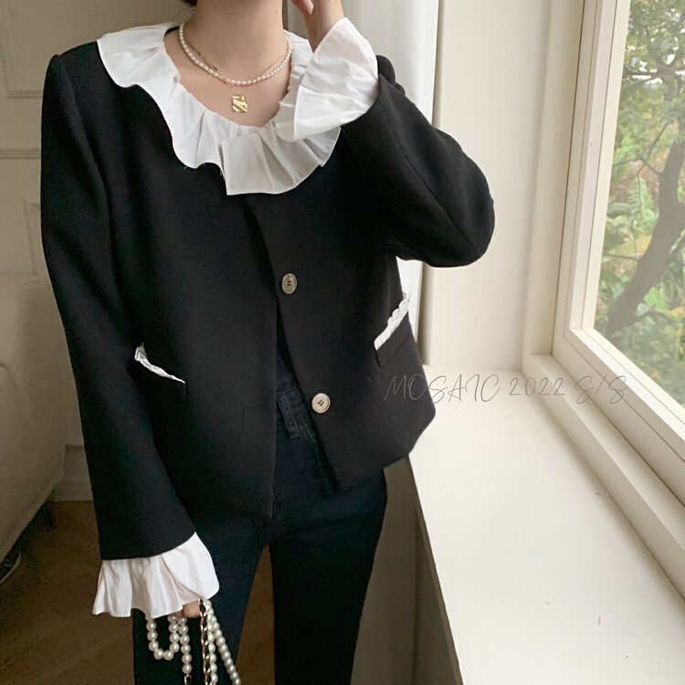 goods in stock! [retain] lace collar color matching small fragrance short coat 217416# jhy