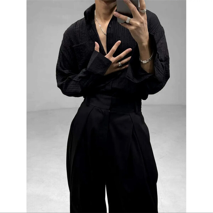 [h-1987] Korean simple Double Pocket Shirt 22003# ZZL