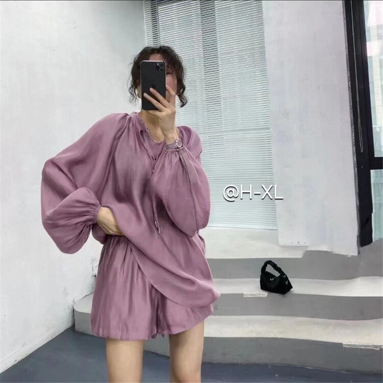 [h-xl] Korean solid color shirt + casual versatile Shorts Set 3555# ll