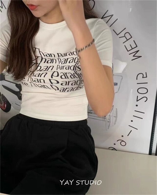 [ajroom] exotic and versatile letter short sleeve T-shirt 3349# cqw